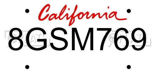 8GSM769 California License Plate