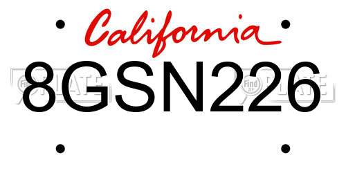 8GSN226 California License Plate
