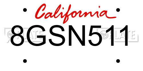 8GSN511 California License Plate