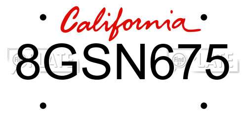 8GSN675 California License Plate