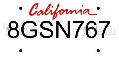 8GSN767 California License Plate