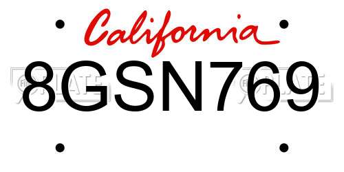 8GSN769 California License Plate