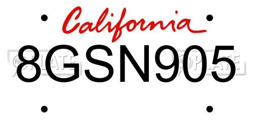 8GSN905 California License Plate