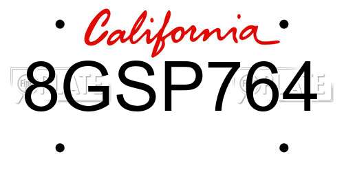 8GSP764 California License Plate