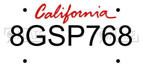 8GSP768 California License Plate
