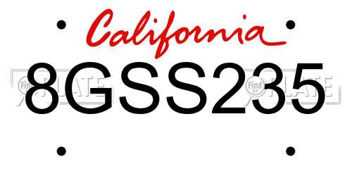 8GSS235 California License Plate
