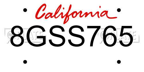 8GSS765 California License Plate