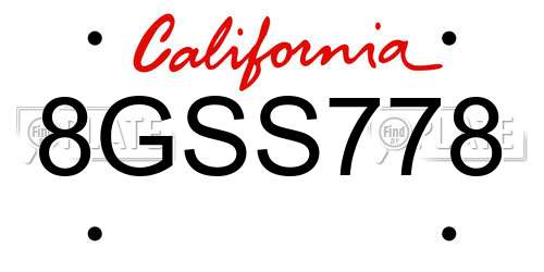 8GSS778 California License Plate