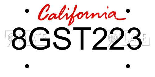 8GST223 California License Plate