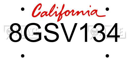 8GSV134 California License Plate