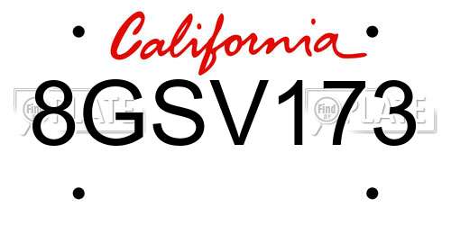 8GSV173 California License Plate