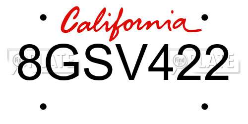 8GSV422 California License Plate