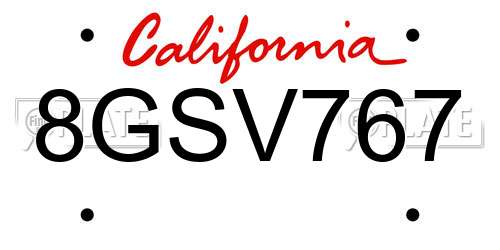 8GSV767 California License Plate