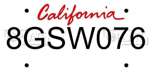 8GSW076 California License Plate