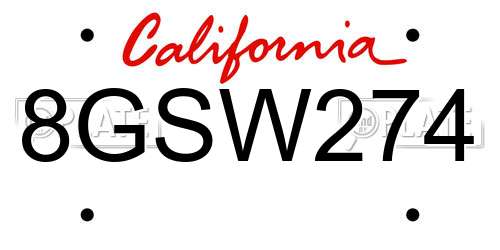 8GSW274 California License Plate