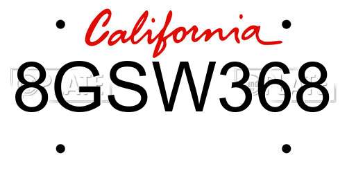 8GSW368 California License Plate