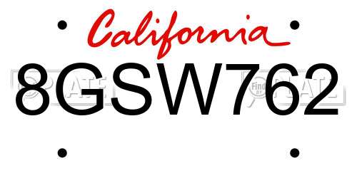 8GSW762 California License Plate