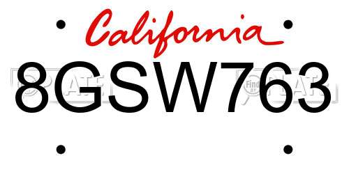 8GSW763 California License Plate