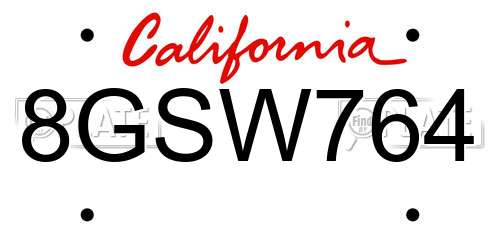 8GSW764 California License Plate