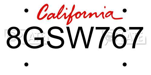 8GSW767 California License Plate