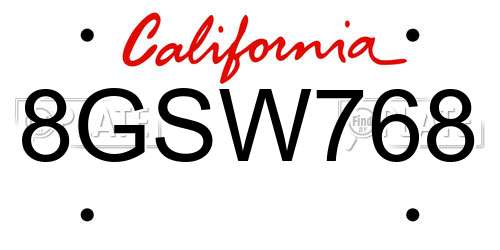 8GSW768 California License Plate