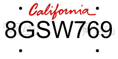 8GSW769 California License Plate