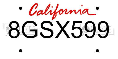 8GSX599 California License Plate