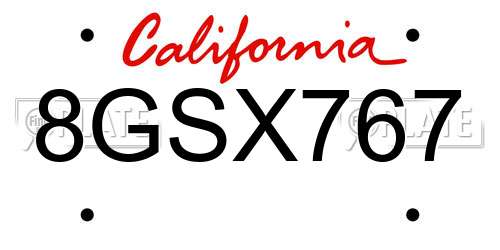 8GSX767 California License Plate
