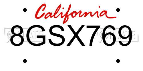 8GSX769 California License Plate