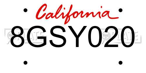 8GSY020 California License Plate