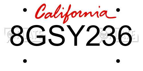 8GSY236 California License Plate