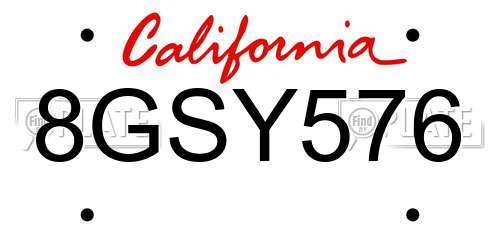 8GSY576 California License Plate