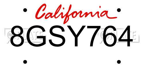 8GSY764 California License Plate