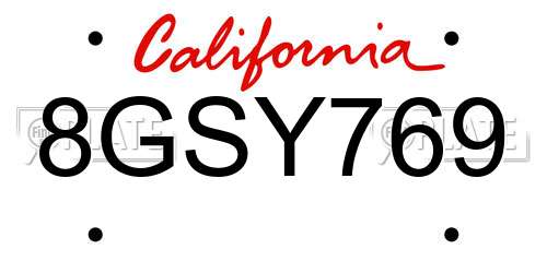 8GSY769 California License Plate