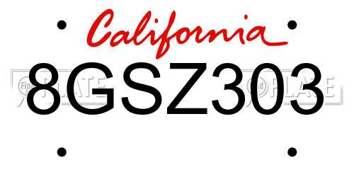 8GSZ303 California License Plate