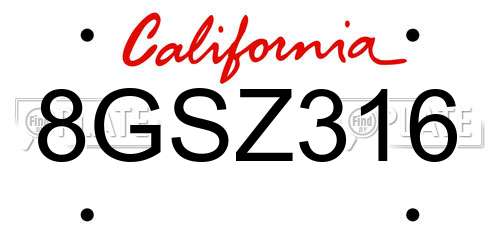 8GSZ316 California License Plate