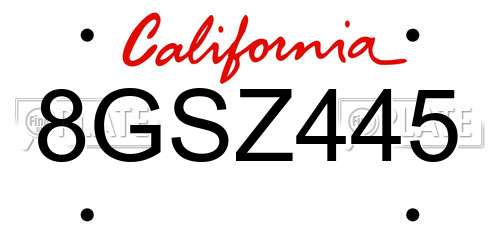 8GSZ445 California License Plate