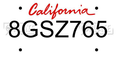 8GSZ765 California License Plate