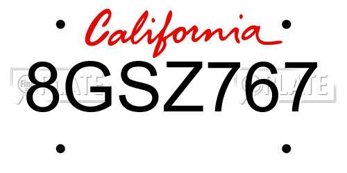 8GSZ767 California License Plate