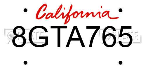8GTA765 California License Plate