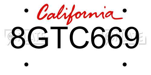 8GTC669 California License Plate