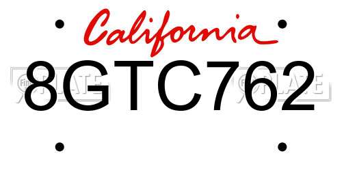 8GTC762 California License Plate