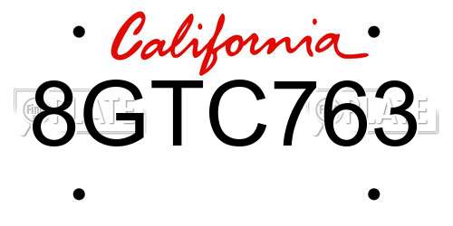 8GTC763 California License Plate
