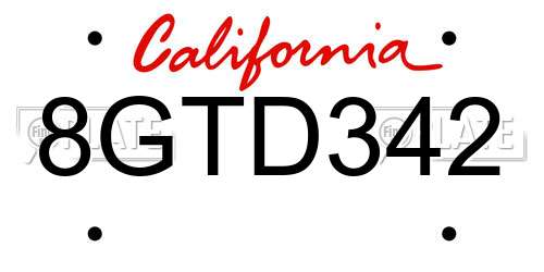 8GTD342 California License Plate