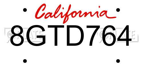 8GTD764 California License Plate
