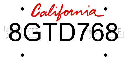 8GTD768 California License Plate
