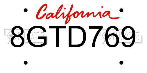 8GTD769 California License Plate