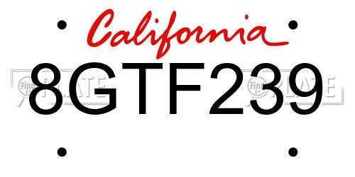 8GTF239 California License Plate