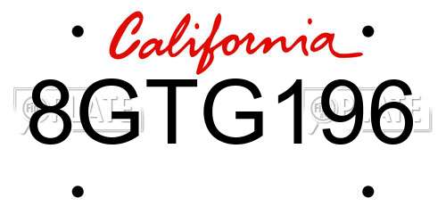 8GTG196 California License Plate
