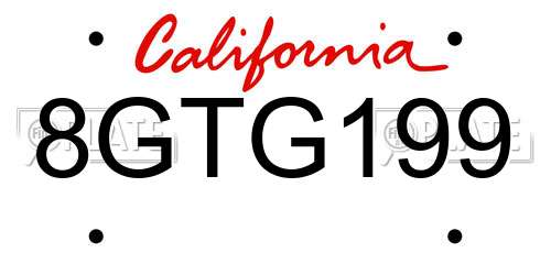8GTG199 California License Plate